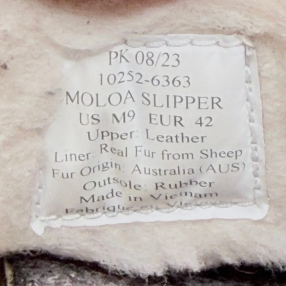 OluKai Moloa Slipper Mens 9 Dark Wood Leather Shearling Lined Loafers
